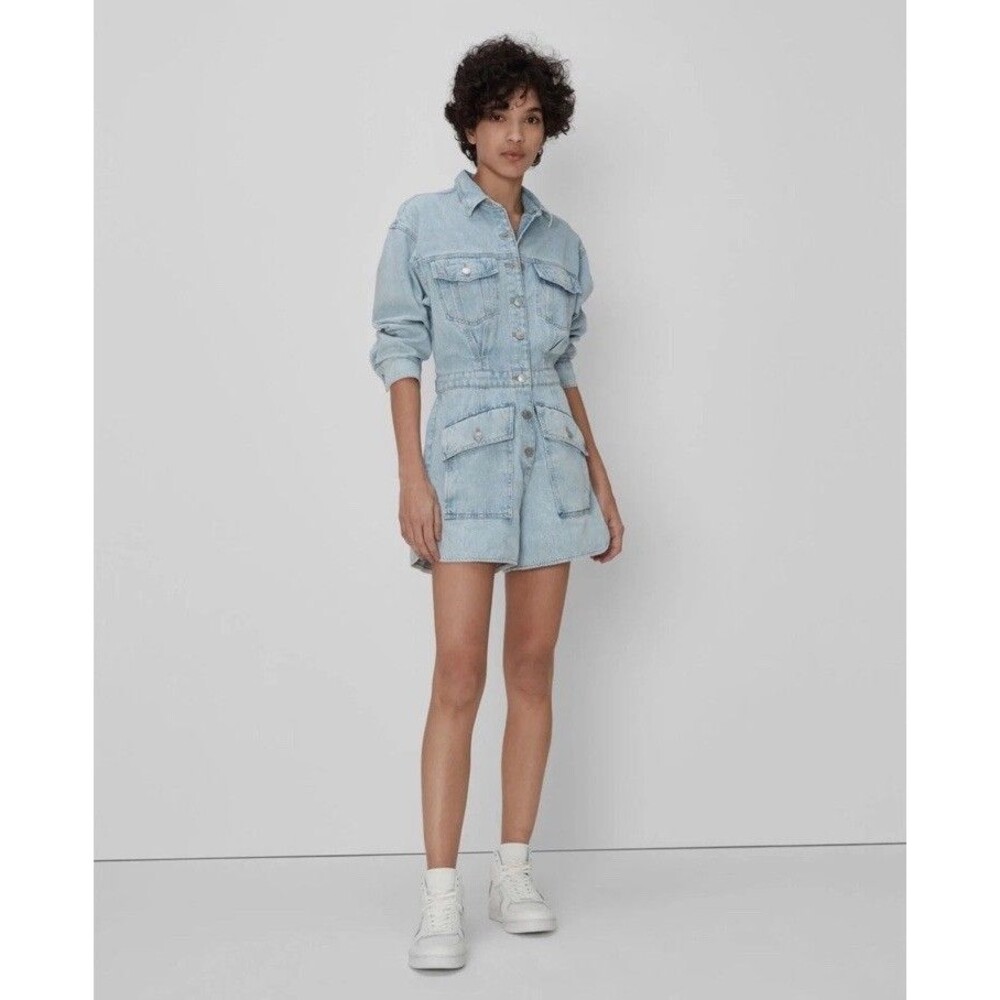 7 For All Mankind Surplus Romper Tuberose Rigid Light Blue Denim Size M